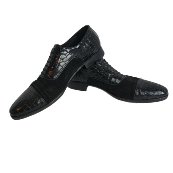 Corrente Black Suede Lizard Print Calf Skin Oxford Fake Lace Mens Shoes 46 Italy main image 5